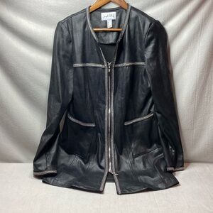 Joseph Ribkoff Lena Gabrielle Vintage Black iridescent faux leather jacket sz 6